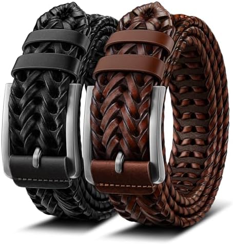 2-Pack Braided Woven Leather Belts