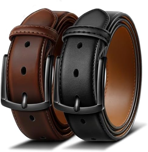 2-Pack Leather Belt for Men 1 3/8″-7 Eyelets