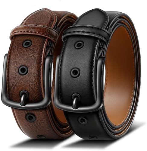 2-Pack Leather Belt for Men 1 3/8″-7 Eyelets