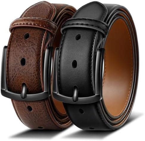 2-Pack Leather Belt for Men 1 3/8″-7 Eyelets