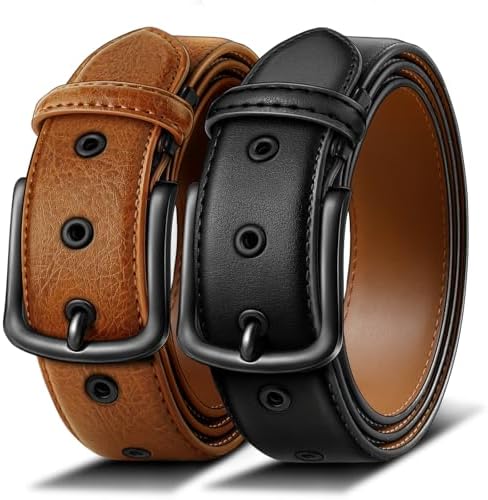 2-Pack Leather Belt for Men 1 3/8″-7 Eyelets