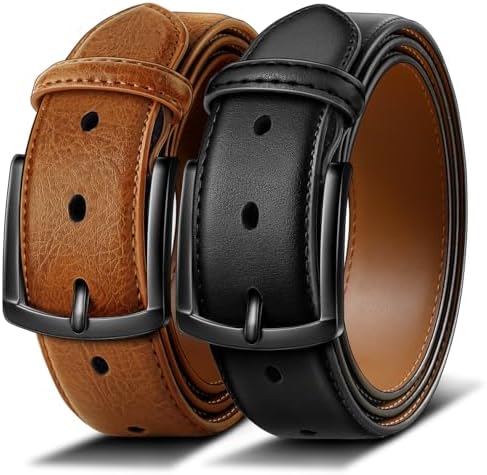 2-Pack Leather Belt for Men 1 3/8″-7 Eyelets