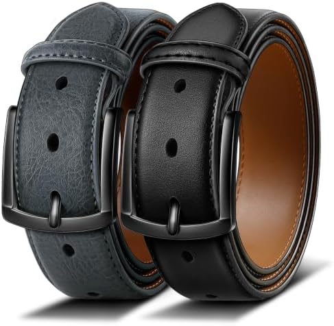 2-Pack Leather Belt for Men 1 3/8″-7 Eyelets