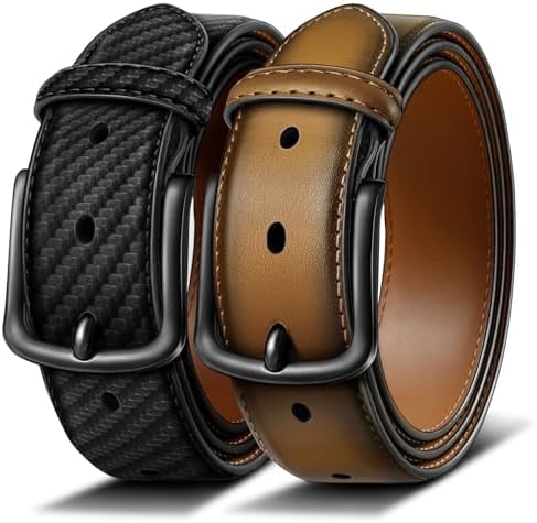 2-Pack Leather Belt for Men 1 3/8″-7 Eyelets