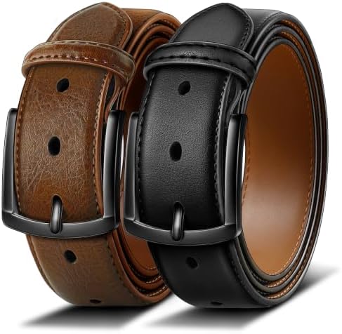 2-Pack Leather Belt for Men 1 3/8″-7 Eyelets