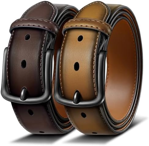 2-Pack Leather Belt for Men 1 3/8″-7 Eyelets
