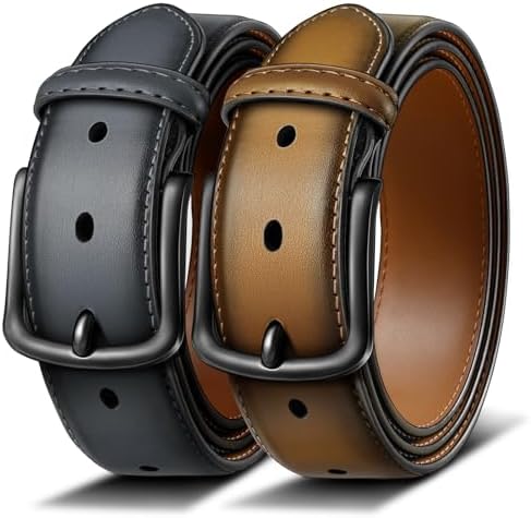 2-Pack Leather Belt for Men 1 3/8″-7 Eyelets