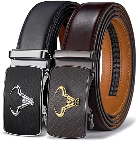 2-Pack Men Ratchet Leather Belt-Trimmable 1 3/8″