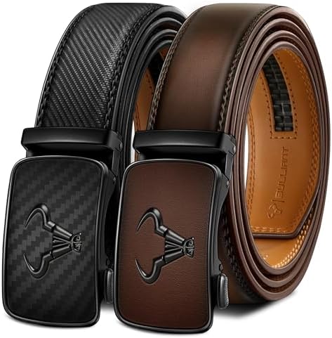 2-Pack Men Ratchet Leather Belt-Trimmable 1 3/8″