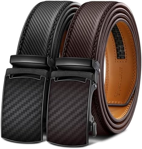2-Pack Men Ratchet Leather Belt-Trimmable 1 3/8″
