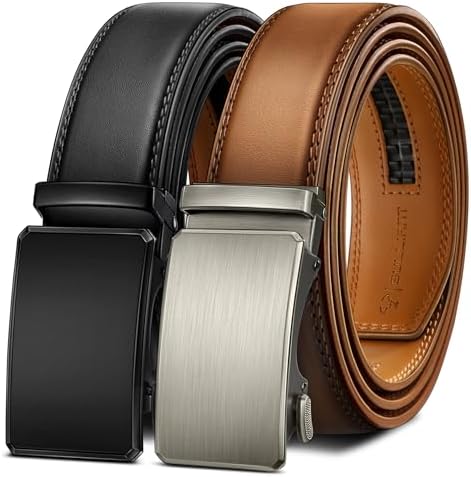 2-Pack Men Ratchet Leather Belt-Trimmable 1 3/8″