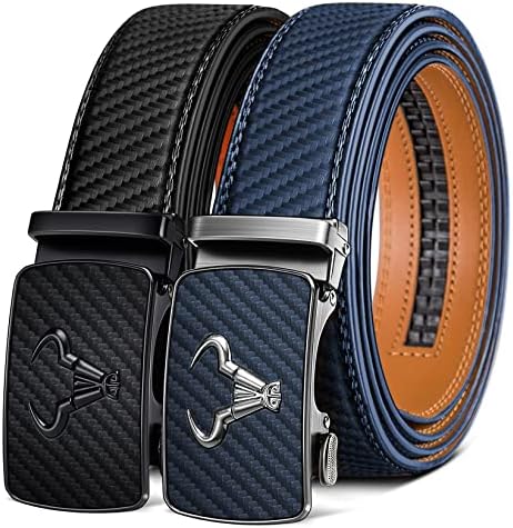 2-Pack Men Ratchet Leather Belt-Trimmable 1 3/8″