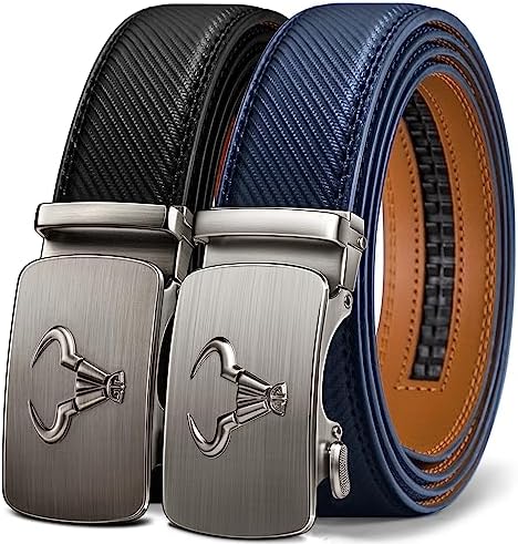 2-Pack Men Ratchet Leather Belt-Trimmable 1 3/8″