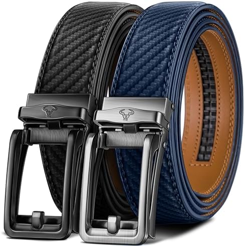 2-Pack Men Ratchet Leather Belt-Trimmable 1 3/8″