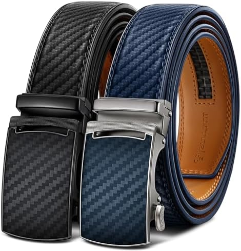 2-Pack Men Ratchet Leather Belt-Trimmable 1 3/8″