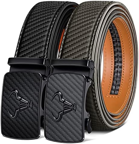 2-Pack Men Ratchet Leather Belt-Trimmable 1 3/8″