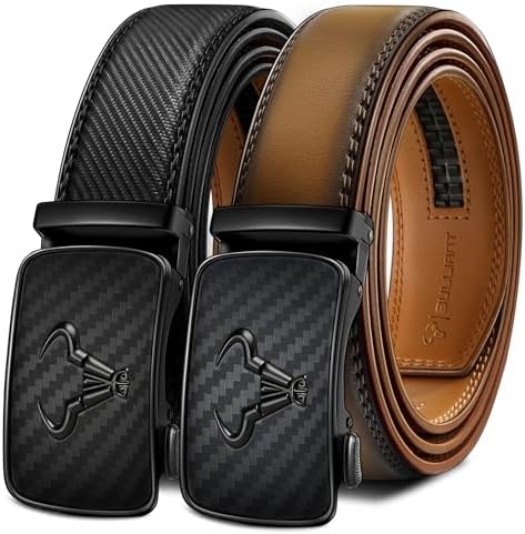 2-Pack Men Ratchet Leather Belt-Trimmable 1 3/8″