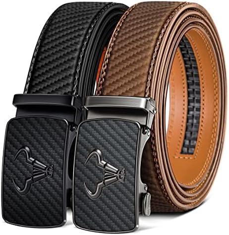 2-Pack Men Ratchet Leather Belt-Trimmable 1 3/8″