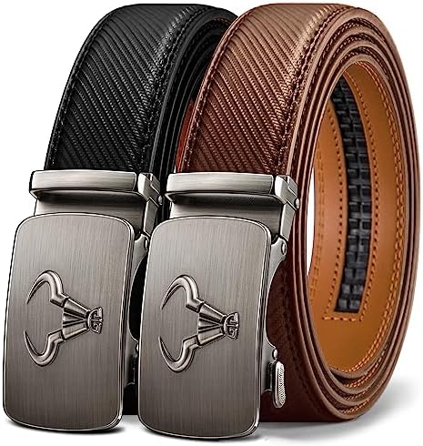 2-Pack Men Ratchet Leather Belt-Trimmable 1 3/8″