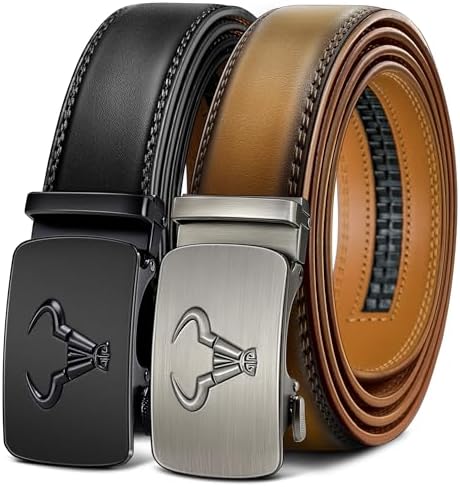2-Pack Men Ratchet Leather Belt-Trimmable 1 3/8″