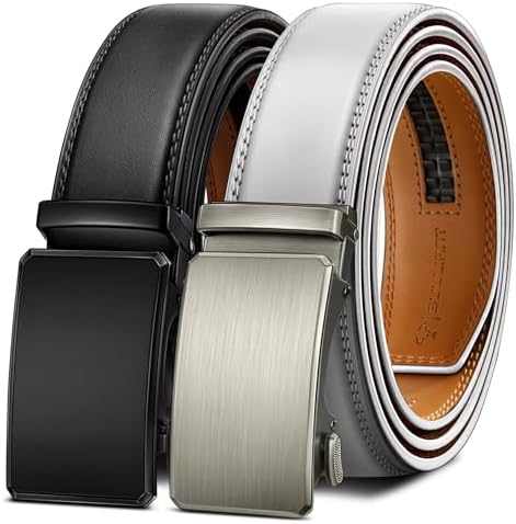 2-Pack Men Ratchet Leather Belt-Trimmable 1 3/8″