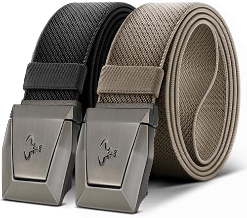 2-Pack Men Stretch Tactical Web Belt-Trimmable 1.5″-Adjustable Fit