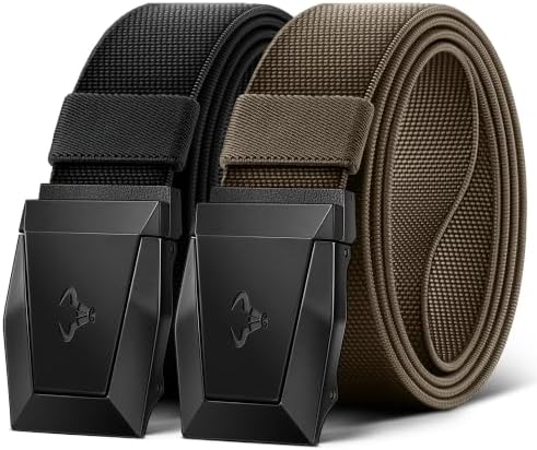 2-Pack Men Stretch Tactical Web Belt-Trimmable 1.5″-Adjustable Fit