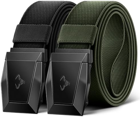 2-Pack Men Stretch Tactical Web Belt-Trimmable 1.5″-Adjustable Fit