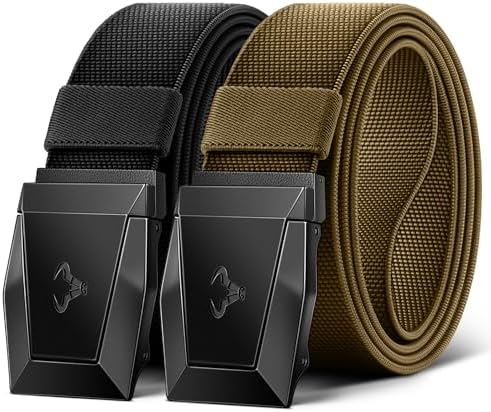 2-Pack Men Stretch Tactical Web Belt-Trimmable 1.5″-Adjustable Fit