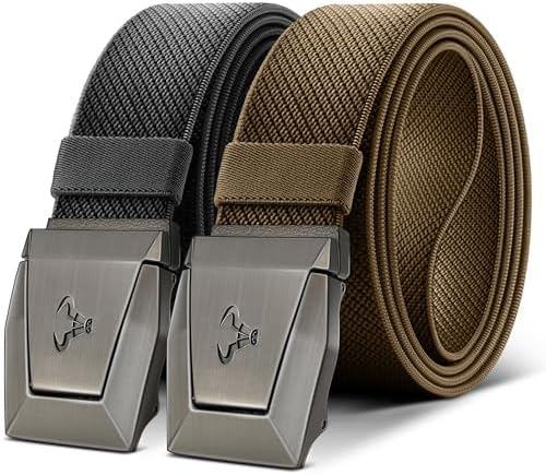 2-Pack Men Stretch Tactical Web Belt-Trimmable 1.5″-Adjustable Fit