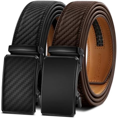 2-Pack Men's Ratchet Leather Belt Trimmable 1 3/8″