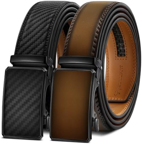 2-Pack Men's Ratchet Leather Belt Trimmable 1 3/8″