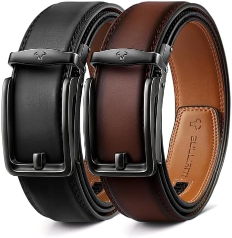 2Pack Men Ratchet Leather Belt Trimmable 1 3/8″
