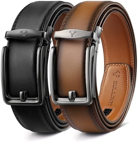 2Pack Men Ratchet Leather Belt Trimmable 1 3/8″
