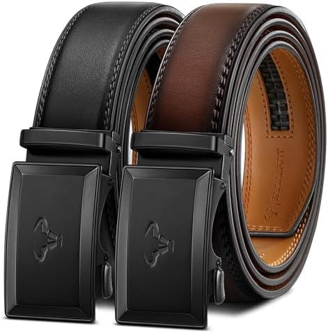 2Pack Men Ratchet Leather Belt Trimmable 1 3/8″
