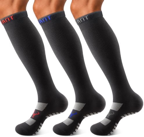 3-Pack Men Cushioned Compression Knee-High Sports Recovery Socks
