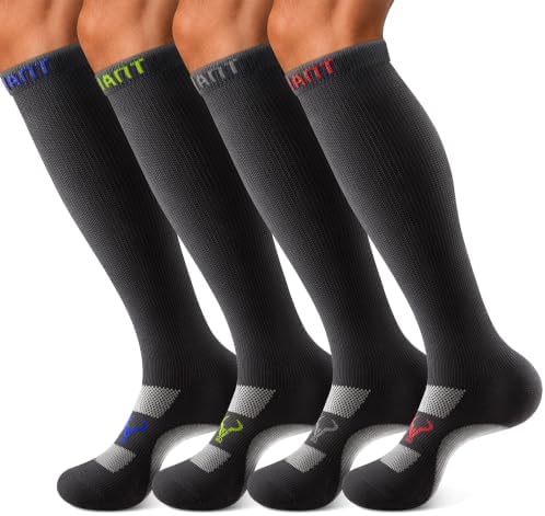 4-Pack Men Cushioned Compression Knee High Socks Sports Recovery