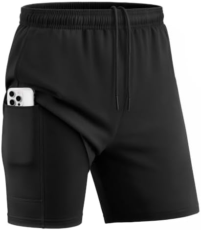 Men 2 in 1 Compression Athletic Gym Running Shorts-Zipper Pocket
