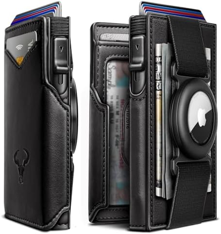 Men Airtag Leather Wallet Metal Case Money Clip-Magnetic Closure