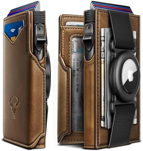 Men Airtag Leather Wallet Metal Case Money Clip-Magnetic Closure