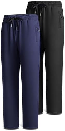 Men Athletic Sweatpants 2Pack Straight Leg Open Bottom Deep Pocket