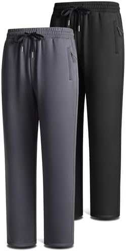 Men Athletic Sweatpants 2Pack Straight Leg Open Bottom Deep Pocket