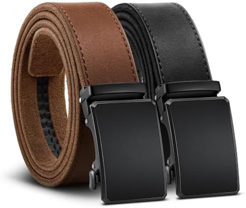 Men Full Grain Ratchet Belt 2Pack Trimmable 1 3/8″