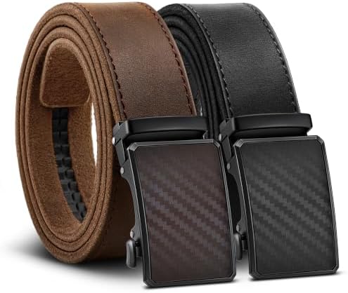 Men Full Grain Ratchet Belt 2Pack Trimmable 1 3/8″