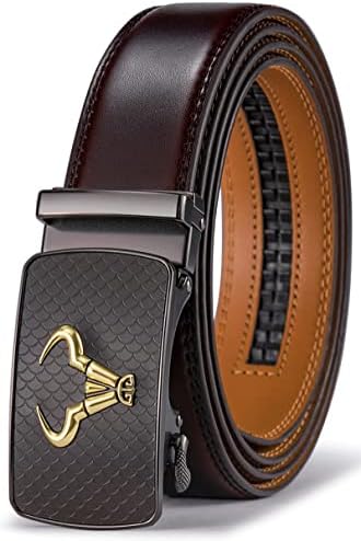 Men Ratchet Leather Belt Trimmable Precise Fit 1 3/8″