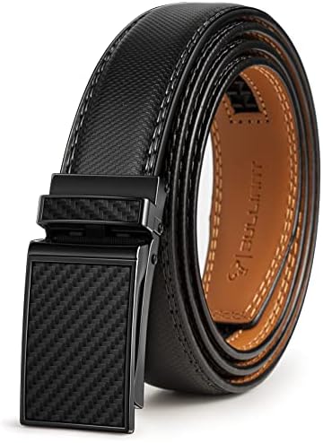 Men Ratchet Leather Belt Trimmable Precise Fit 1 3/8″