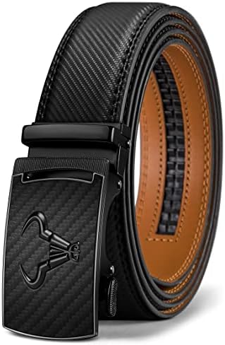 Men Ratchet Leather Belt Trimmable Precise Fit 1 3/8″