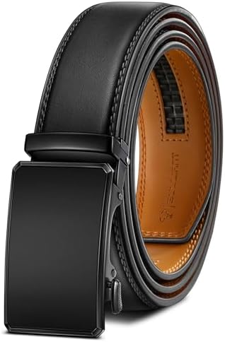 Men Ratchet Leather Belt Trimmable Precise Fit 1 3/8″