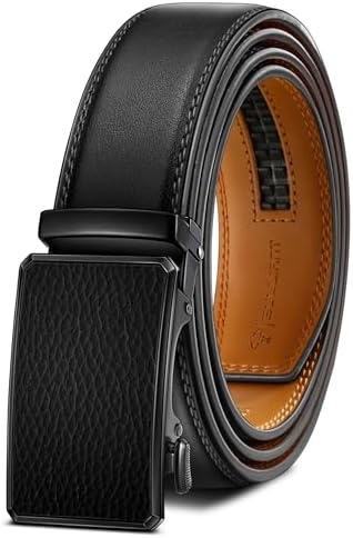 Men Ratchet Leather Belt Trimmable Precise Fit 1 3/8″