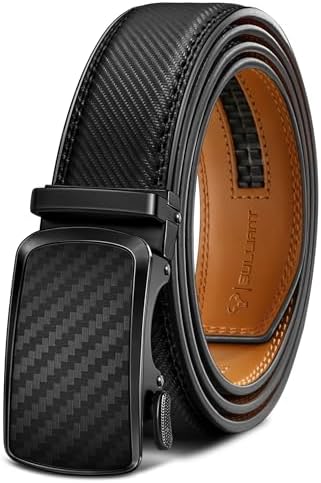 Men Ratchet Leather Belt Trimmable Precise Fit 1 3/8″